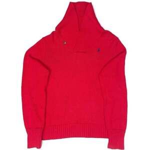 Vintage Ralph Lauren Sport Shawl Collar Sweater Red Knit Pullover Size M